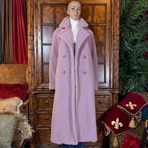 G by Giuliana Black Label Lavender Faux Shearling Teddy Double Breast Long Coat